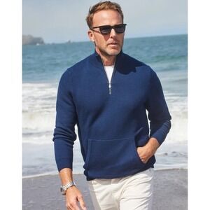 NWT Collars and Co Napoli Pocket Quarter Zip Wool Sweater Navy Size Medium